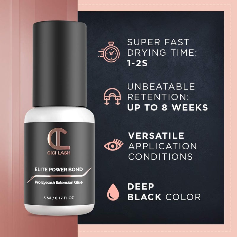 CICI Lash Elite Power Eyelash Extension Glue for Professionals - Maximum 8 Week Retention / 1-2 Second Drying Time Semi Permanent Individual/Volume Lash Extension Glue with Deep Black Color - Latex Free 5ml - Image 2